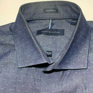 Tommy Hilfiger Men's L Button Down Long Sleeve Blue White Pattern Collared Shirt
